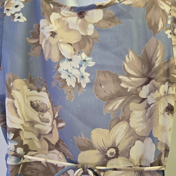 Vintage 90s Y2K Fairy Romantic Babydoll Sheer Floral Maxi Dress Blue Sleeveless - Picture 7 of 14